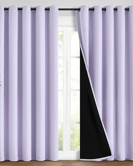 Yakamok 2 Thick Layers 100% Completely Blackout Window Curtains,Thermal Insulated Noise Reducing Drapes for Girl's Bedroom(62Wx96L, Lilac, 2 Panels)