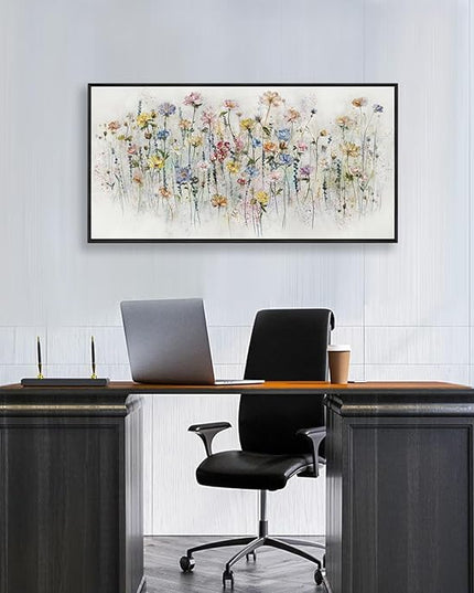 LKY ART Wall Art Canvas Prints Watercolor Wildflowers Canvas Wall Art for Living Room Bedroom Bathroom Kitchen Office Bar Dining Room Ready to Hang 20W x 40L inches Framed