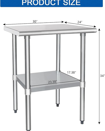 HARDURA Stainless Steel Table 24X30 Inches with Undershelf and Galvanized Legs NSF Heavy Duty Commercial Prep Work Table for Restaurant Kitchen Home and Hotel
