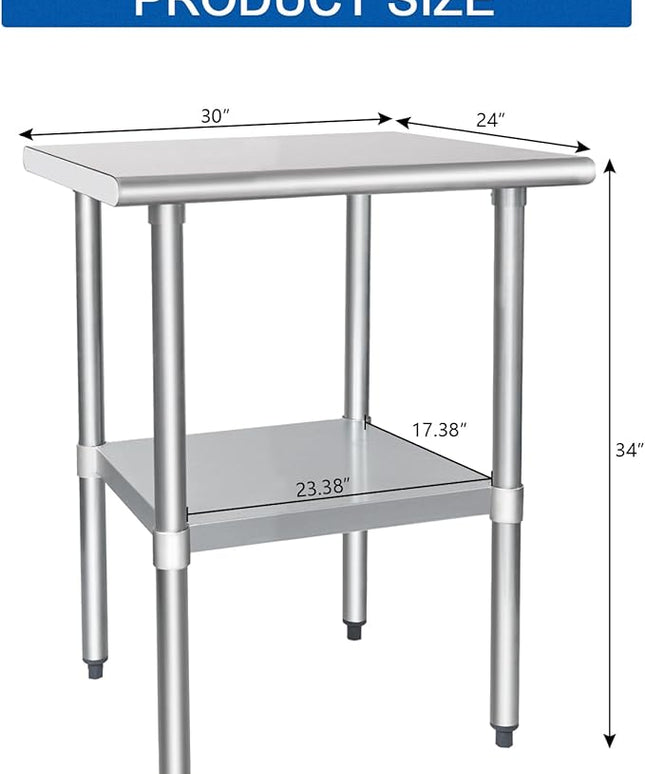 HARDURA Stainless Steel Table 24X30 Inches with Undershelf and Galvanized Legs NSF Heavy Duty Commercial Prep Work Table for Restaurant Kitchen Home and Hotel
