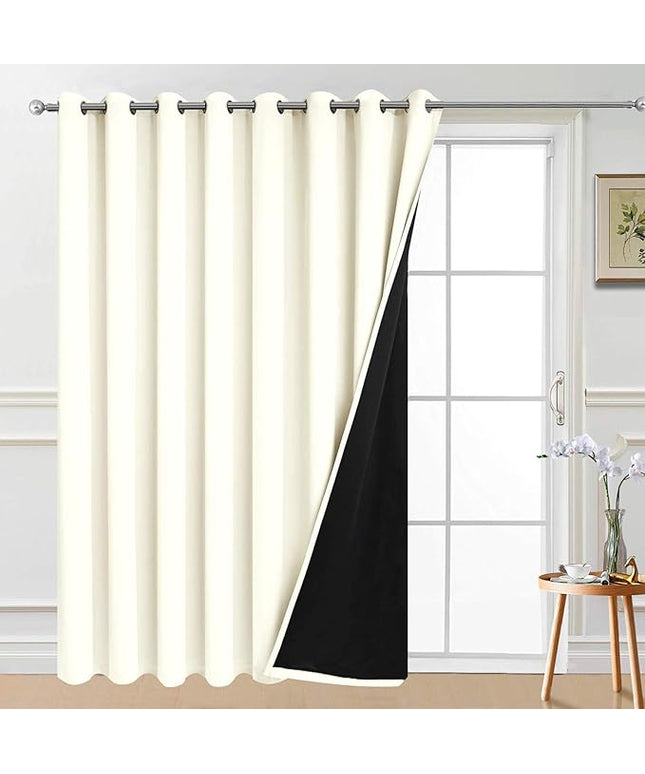 Yakamok Extra Wide 100% Blackout Full Shading Curtains for Patio Door, Thermal Backing Sliding Glass Door Drape, Privacy Assured Window Treatment for Sliding Door Curtains, Cream, W100 x L96, 1 Panel