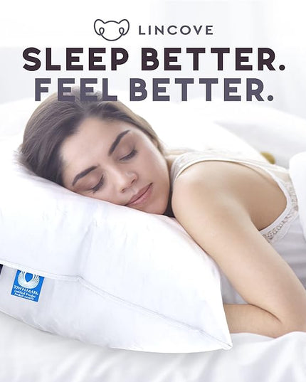 Lincove Signature 100% Natural Canadian White Down Luxury Sleeping Pillow - 800 Fill Power, 500 Thread Count Cotton Shell, Made in Canada, King - Medium, 2 Pack