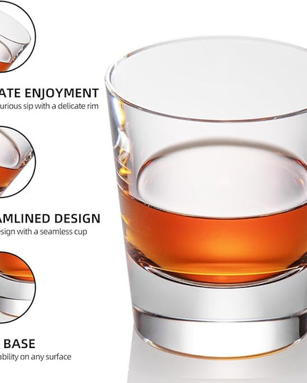 KAMMAK Crystal Whiskey Glasses Set of 2, Hand Blown 8.79oz Old Fashioned Glasses Stemless, Luxury Handcrafted Cocktail Glasses, Scotch Cup for Women, Men Gift for Rocks, Bourbon, Bar Barware