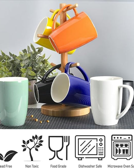 homEdge Porcelain Mug Set, 16 Ounces Cup for Tea, Latte, Mocha, Hot Chocolate, Set of 6, White