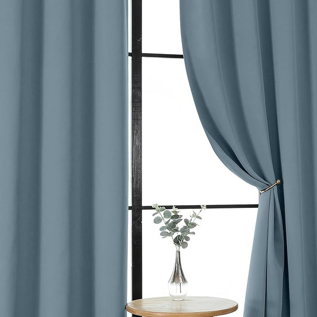 Gwine Stone Blue Blackout Curtains for Bedroom 96 Inch Length, Room Darkening Energy Saving Black Out Curtains for Living Room, Window Treatment Drapes with Rod Pocket, Each 40" Wx96 L, 2PCS