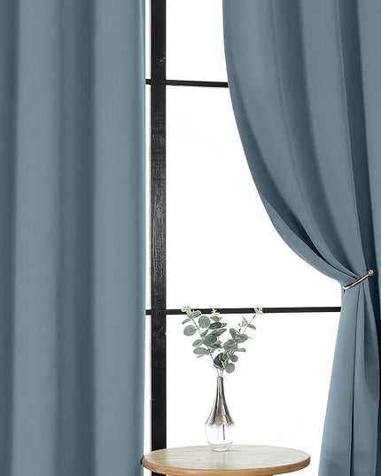 Gwine Stone Blue Blackout Curtains for Living Room 72 inches Long, Noise Reducing Room Darkening Window Treatment Curtains for Bedroom, Farmhouse Decor with Rod Pocket, Each 40" Wx72 L,2PCS