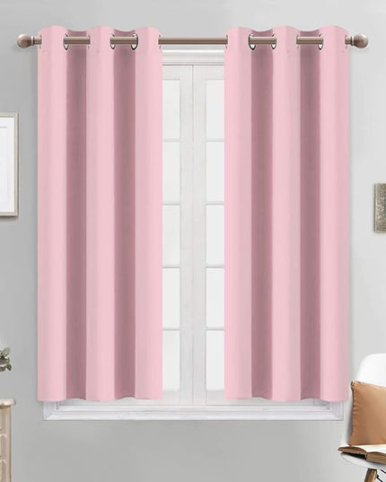 Yakamok Light Blocking Window Blackout Curtains Thermal Insulated Room Darkening Drapes for Bedroom,Solid Grommet Top Window Panels, 38x45 Inch, Pink, One Pair