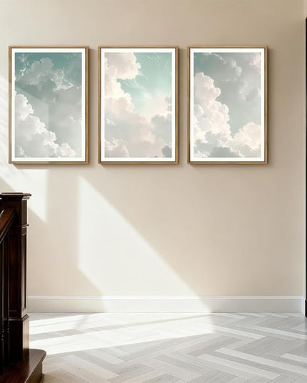 ANHUIB Large Sky Wall Art White Cloud Wall Art Nature Landscape Wall Decor Set of 3 for Living Room Bedroom Dining Room 16x24 Inch