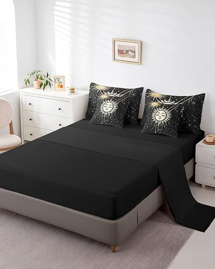 Feelyou 7Pcs Boho Star Moon Sun Comforter Sets King Size, Sun and Moon Decor Constellation Comforter Set Bed in a Bag(1 Comforter, 1 Flat Sheet 1 Fitted Sheet 2 Pillowcases and 2 Throw Pillow Covers)