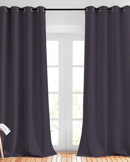 NICETOWN Thick Blackout Curtain and Drapes - (52 x 120, Greyish Purple, Pack of 2) Thermal Insulated Grommet Top Window Draperies for Bedroom, Block Out Light Curtain Panel