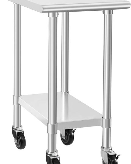 HARDURA Stainless Steel Commercial Work Table with Wheels Prep & Work Metal Table 30×18 Inches Heavy Duty NSF with Casters and 2" Backsplash
