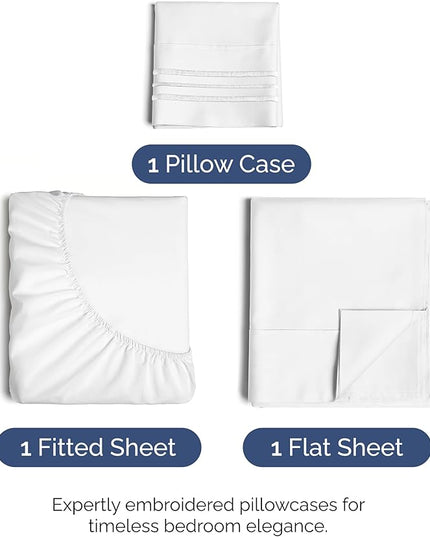 Twin XL Size 3 Piece Sheet Set - Comfy Breathable & Cooling Bed Sheets Set - Hotel Luxury Bedding for Women, Men, Kids, Teens, Boys & Girls - Deep Pockets, Ultra-Soft, Wrinkle Free - Oeko-Tex - White