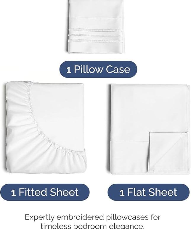 Twin XL Size 3 Piece Sheet Set - Comfy Breathable & Cooling Bed Sheets Set - Hotel Luxury Bedding for Women, Men, Kids, Teens, Boys & Girls - Deep Pockets, Ultra-Soft, Wrinkle Free - Oeko-Tex - White