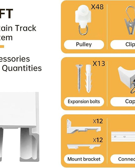 Ceiling Curtain Track Ceiling and Wall Mounted Heavy-Duty Curtains Rails Room Divider Curtains Shower RV Tracks Ceiling Sliding Curtain Rods With Clips,White 18ft.
