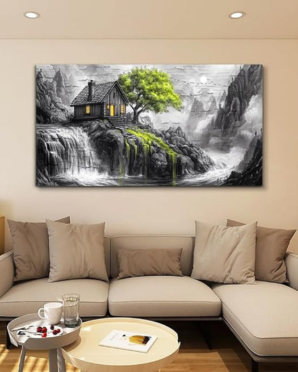 ERQINHUA Large Canvas Wall Art For Living Room Large Wall Decor For Bedroom Office Black And White Wall Painting Decor Green Tree Landscape Picture Artwork Modern Home Decor Ready To Hang 30"X60"