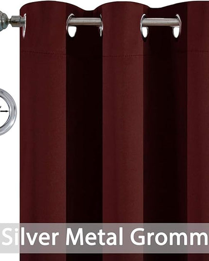 Yakamok Light Blocking Window Blackout Curtains Thermal Insulated Room Darkening Drapes for Bedroom,Solid Grommet Top Window Panels, 52x54 Inch, Burgundy Red, 2 Panels