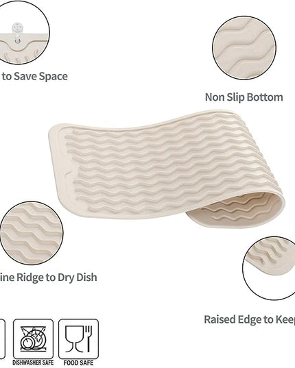 Silicone Dish Drying Mat for Multiple Usage,Easy clean,Eco-friendly,Heat-resistant Silicone Mat for Kitchen Counter,Sink,Bar,Bottle,or Cup Tapioca M 17 inches x 6 inches