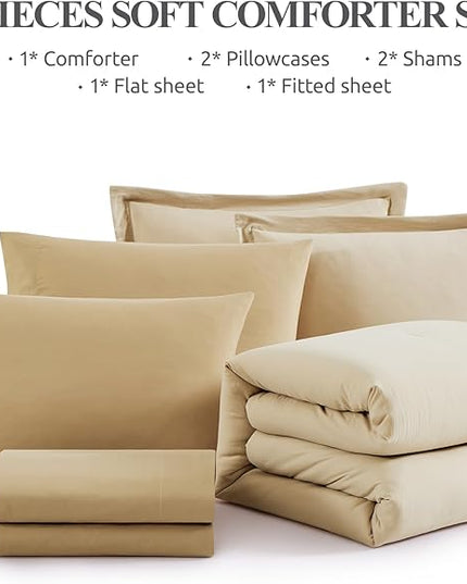 WRENSONGE Oversized Queen Comforter Set - 7 Pieces Beige Bed in a Bag Queen with Sheets, 2 Pillow Shams, and 2 Pillowcases- Warm Bedding Sets Queen for All Season