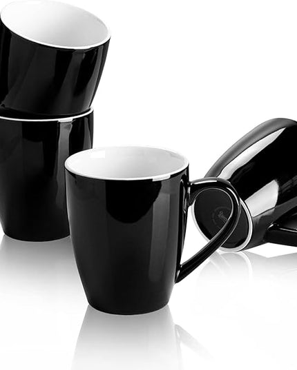 Sweese Porcelain Coffee Mugs - 16 Ounce (Top to the Rim) for Coffee, Latte, Tea, Cocoa, Set of 4, Black