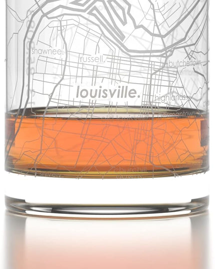 Well Told Engraved Louisville Kentucky Map Rocks Glass, Old Fashioned Whiskey Glass (11 oz, Clear) Etched Whiskey Glass, Gifts For Whiskey Lovers