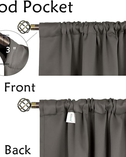 BGment 48 Inch Length Blackout Curtains - 38 x 48 inch Curtains Rod Pocket and Back Tab Thermal Insulated Room Darkening Curtains for Kitchen/Cafe Room, 2 Window Panels, Grey