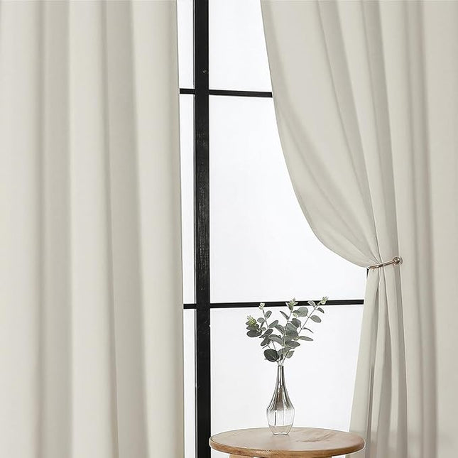 Gwine Light Filtering Curtains for Living Room 63 Inch Long, Thermal Insulated Window Treatment Black Out Curtains for Bedroom Decor with Rod Pocket, Each 40" Wx63 L, Natural, 2PCS
