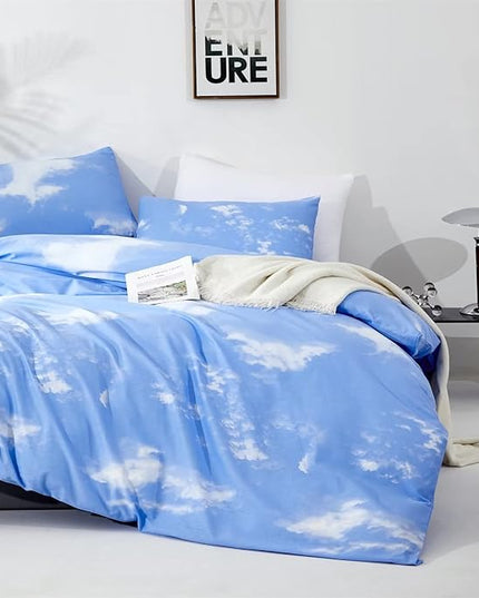 Houseri Blue Sky Comforter Set, Full Size, 3 Pcs, Modern Bedding Set for Teen Girls