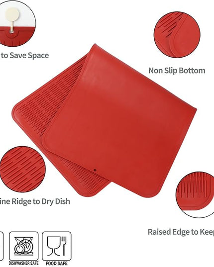 Silicone Dish Drying Mat for Multiple Usage,Easy clean,Eco-friendly,Heat-resistant Silicone Mat for Kitchen Counter or Sink,Refrigerator or Drawer Liner Red 5XL 36inches x 18inches