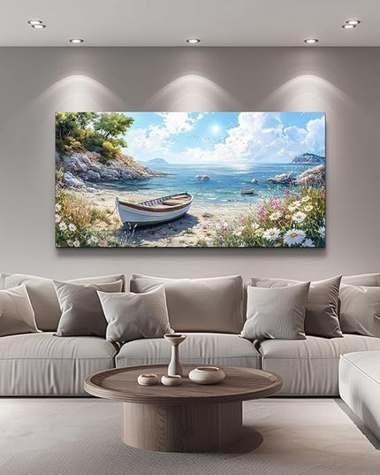 ZUITINGHUA Canvas Wall Art For Living Room Wall Decor For Bedroom Office Wall Decoration Seaside Boat Landscape Painting Farmhouse Pictures Artwork Room Aesthetic Home Decor 20x40 In