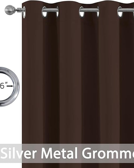 Yakamok Blackout Curtains Room Darkening Thermal Insulated Window Panels,Solid Grommet Top Drapes for Bedroom/Living Room(52Wx72L, Chocolate Brown, 2 Panels)