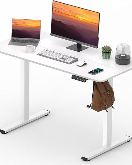 Adjustable Stand Up Desk Standing Desk, 47x24 Inches Home Office Desk with Memory Preset, Computer Workstation Sit Stand Desk Splice, White