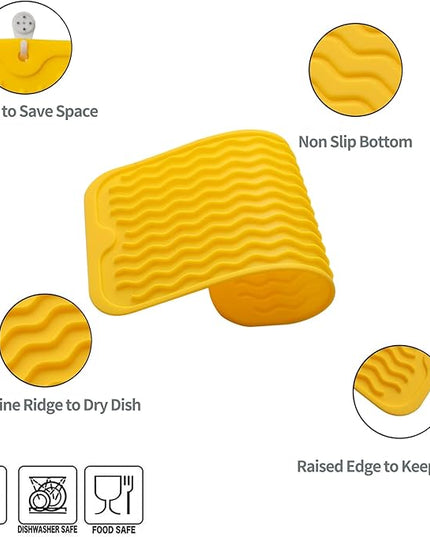 Silicone Dish Drying Mat for Multiple Usage,Easy clean,Eco-friendly,Heat-resistant Silicone Mat for Kitchen Counter or Sink,Refrigerator or Drawer Liner Yellow S 12 inches x 6 inches