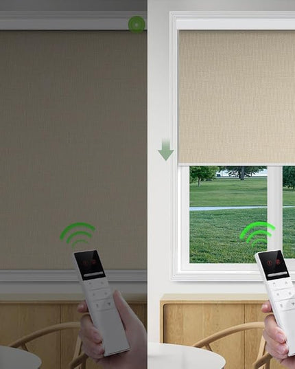 ZSHINE Motorized Blackout Roller Blinds Customize Width Remote Control Wireless and Rechargeable Roller Shades for, Home, Office, Hotel, Restaurant and Cinema(82067C)