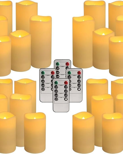 Set of 24 Waterproof Outdoor Flameless Candles, LED Candles with 4 Remote and Timer,(H 4" 5" 6" x D 2.2"),for Christmas,Halloween,Wedding,Festival