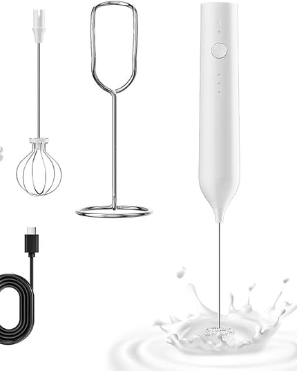 Kitchen Milk Frother Handheld with Stand, 3 Speeds Adjustable Mixer Electric Handheld Frother Wand, Hand Mixer Matcha Whisk Coffee Stirrers for Matcha, Hot Chocolate, Egg, Lattes - White