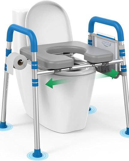 Raised Toilet Seat with Handles, Padded Toilet Seat Risers for Seniors, Adjustable Height & Width Toilet Riser, Handicap Elevated Toilet Seat 500lb, Fit Any Toilet