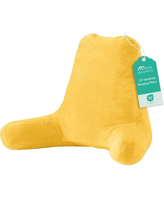 Sasttie 25-inch Reading Pillows for Sitting in Bed Adult, Jumbo Velvet Back Pillow Bed Sitting Up, XL High Back-Rest Support Cushion for Sit Up on Couch & Floor, Oeko-Tex Certified, Yellow