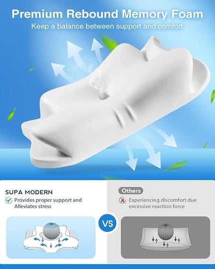 SUPA MODERN Cooling Cervical Neck Pillow for Sleeping, Contour Side Sleeper Pillow for Adults, Ergonomic Memory Foam Orthopedic Neck Pain Relief, Stomach Sleeping with Luxury Cool Cover