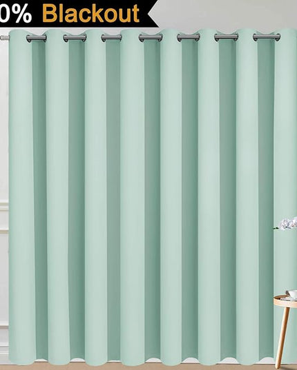 Yakamok Total Blackout Extra Wide Patio Sliding Door Curtains, Grommet Thermal Insulated Blind Curtains, Sliding Glass Door Panel for Living Room/Space Room Divider, Aqua, W100 x L84, 1 Panel