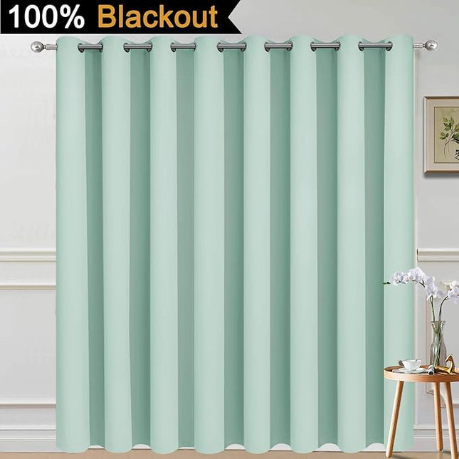 Yakamok Extra Wide 100% Blackout Full Shading Curtains for Patio Door, Thermal Backing Sliding Glass Door Drape, Privacy Assured Window Treatment for Sliding Door Curtains,Aqua, W100 x L96, 1 Panel