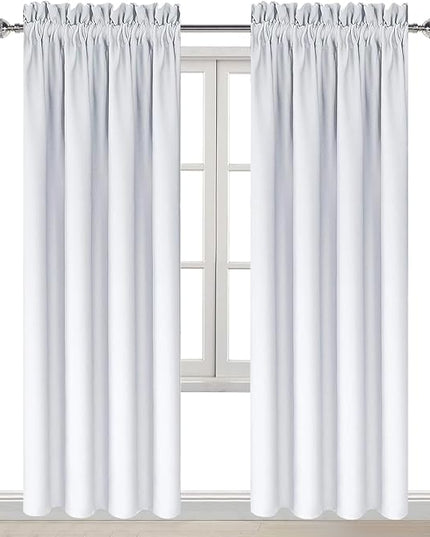 DWCN Blackout Curtains for Bedroom – Thermal Insulated Room Darkening Drapes for Living Room, Greyish White, W 42 x L 84 Inch, Set of 2 Rod Pocket Curtain Panels