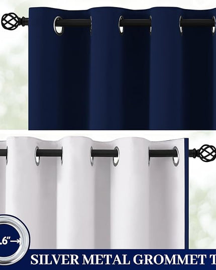 Yakamok 100% Blackout Curtain Panels 84 inches Cold and Light Blocking Drapes for Nursery, 2 Thick Layers Thermal Insulated Draperies (2 Pieces, 50 Wide Each Panel, Navy Blue Front with White Backing)