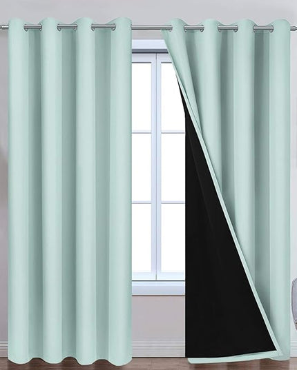Yakamok 100% Blackout Lined Pair Curtains, Window Treatment Thermal Insulated Soundproof Drapes for Bedroom(52Wx90L, Aqua, 2 Panels)
