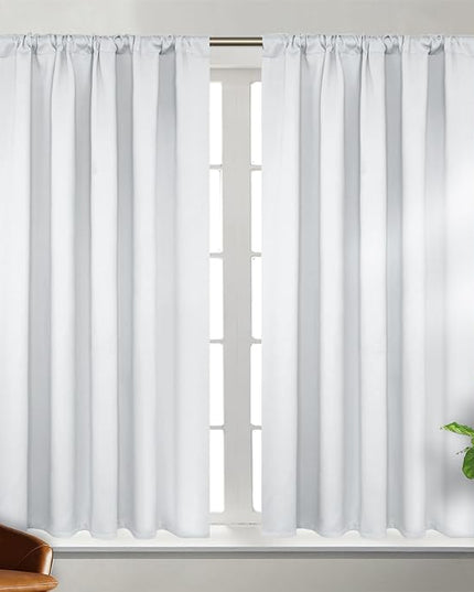 BGment White Curtains 45 inch for Bedroom - 38 x 45 inch Rod Pocket and Back Tab Thermal Insulated Room Darkening Curtains for Living Room, 2 Panels Set, Greyish White