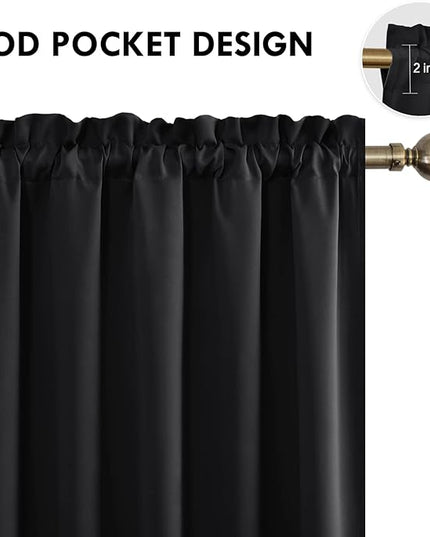DWCN Black Blackout Curtains for Bedroom, 60 x 84 inches Long - Room Darkening Thermal Insulated Large Drapes, Set of 2 Rod Pocket Curtain Panels