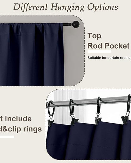 Gwine Navy Blue Blackout Curtains for Bedroom 84 inches Long 2 Panels Set, Solid Noise Reducing Thermal Insulated Blackout Curtains for Living Room with Rod Pocket, Each 50" Wx84 L