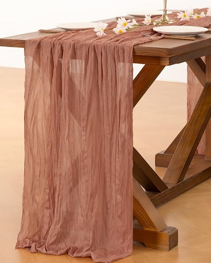 Socomi 3pcs Dusty Rose Christmas Cheesecloth Table Runner Boho Rustic Gauze 120 inch 10FT Cheese Cloth Runner for Wedding Party Baby Shower Birthday Home Decor Holiday Decorations