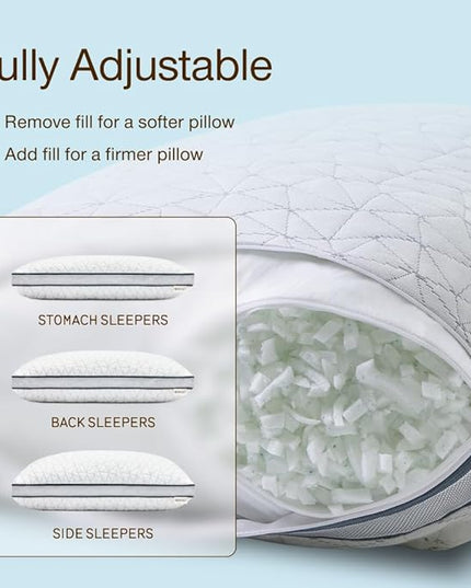 Coop Home Goods Eden Bed Pillow Queen Size for Sleeping on Back, Stomach and Side Sleeper- Medium Soft Memory Foam Cooling Gel - CertiPUR-US/GREENGUARD Gold