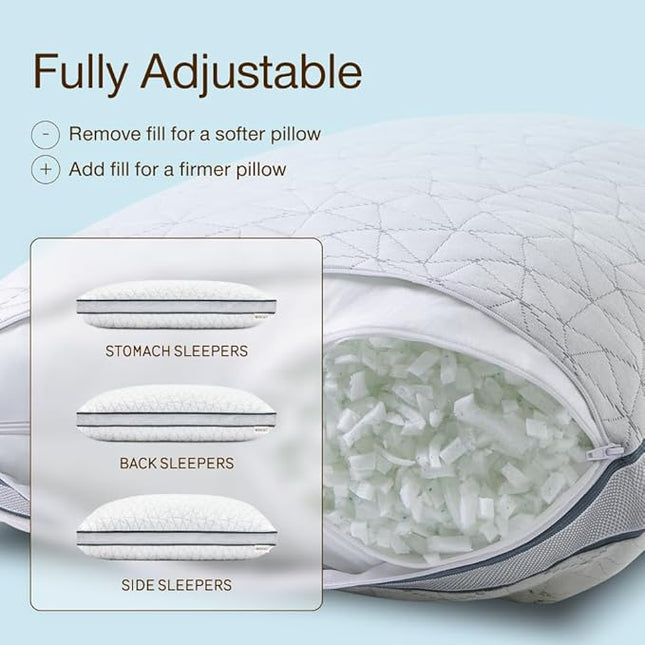 Coop Home Goods Eden Bed Pillow Queen Size for Sleeping on Back, Stomach and Side Sleeper- Medium Soft Memory Foam Cooling Gel - CertiPUR-US/GREENGUARD Gold