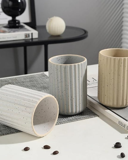 Stoneware Coffee Bar Utensil Holder Tea & Coffee Spoon & Stirrer Holder for Stir Stick Straw Teaspoon Holder Spoon Cup Small Utensil Jar Fluted Vertical Stripe (Speckled Beige)